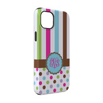 Stripes & Dots iPhone Case - Rubber Lined - iPhone 14 Pro (Personalized)