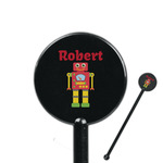 Robot 5.5" Round Plastic Stir Sticks - Black - Double Sided (Personalized)