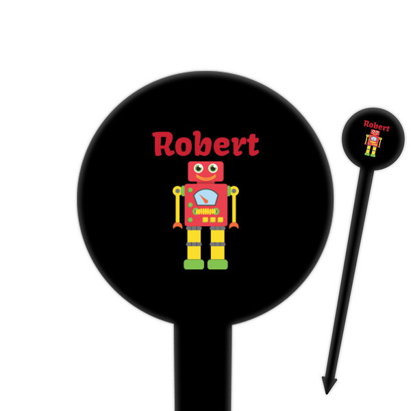 Custom Robot 6" Round Plastic Food Picks - Black - Double Sided (Personalized)