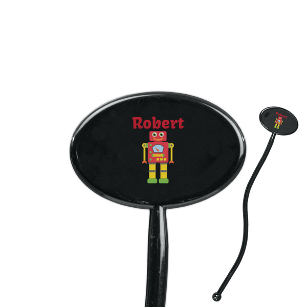 Custom Robot 7" Oval Plastic Stir Sticks - Black - Double Sided (Personalized)