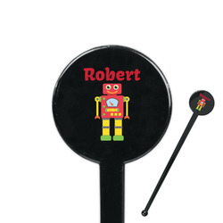 Robot 7" Round Plastic Stir Sticks - Black - Double Sided (Personalized)