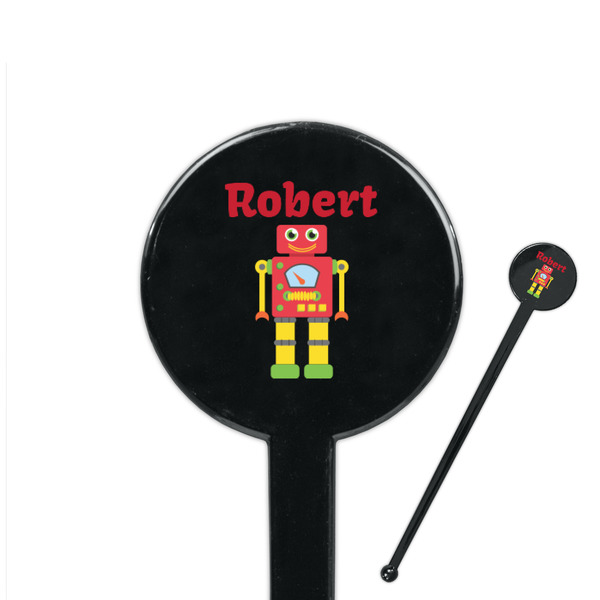 Custom Robot 7" Round Plastic Stir Sticks - Black - Single Sided (Personalized)