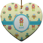 Robot Heart Ceramic Ornament w/ Name or Text