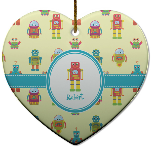 Custom Robot Heart Ceramic Ornament w/ Name or Text