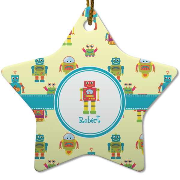 Custom Robot Star Ceramic Ornament w/ Name or Text