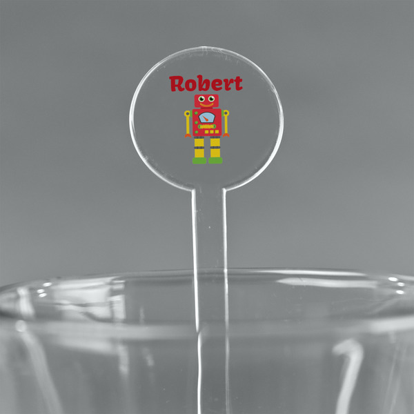 Custom Robot 7" Round Plastic Stir Sticks - Clear (Personalized)