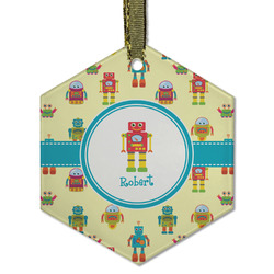 Robot Flat Glass Ornament - Hexagon w/ Name or Text