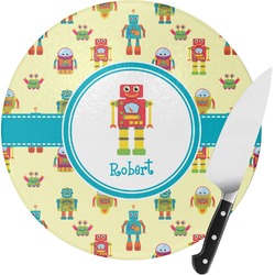 Robot Round Glass Cutting Board (Personalized)