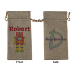 Robot Large Burlap Gift Bag - Front & Back (Personalized)