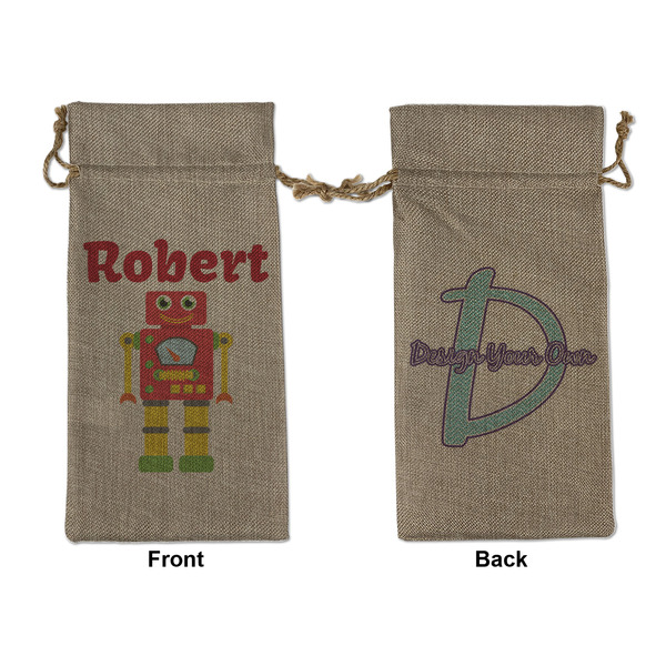 Custom Robot Large Burlap Gift Bag - Front & Back (Personalized)