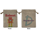 Robot Medium Burlap Gift Bag - Front & Back (Personalized)