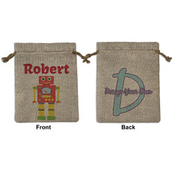 Robot Medium Burlap Gift Bag - Front & Back (Personalized)