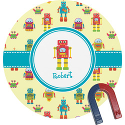 Robot Round Fridge Magnet (Personalized)