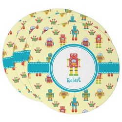 Robot Round Paper Coasters w/ Name or Text