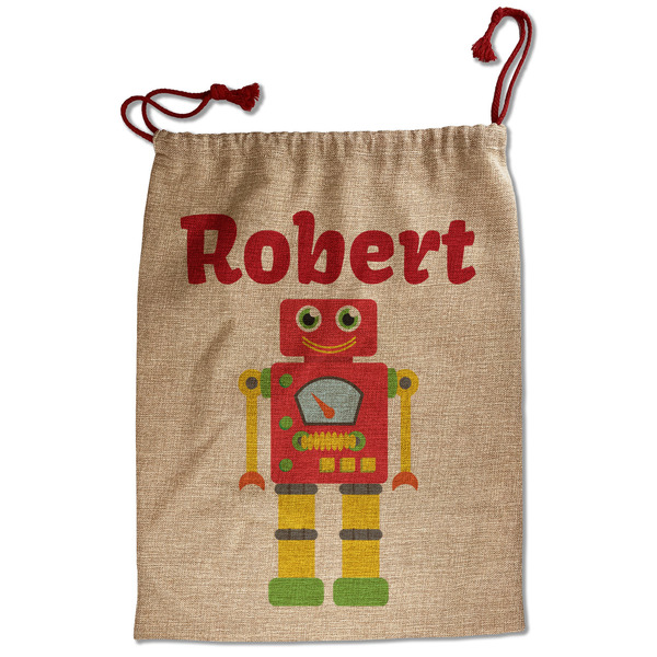 Custom Robot Santa Sack - Front (Personalized)