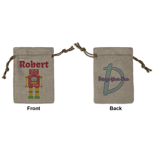 Custom Robot Small Burlap Gift Bag - Front & Back (Personalized)