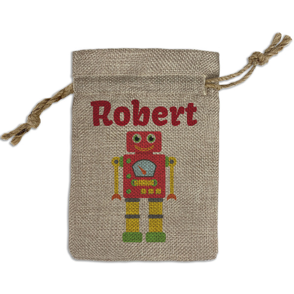 Custom Robot Small Burlap Gift Bag - Front (Personalized)