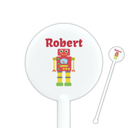 Robot 5.5" Round Plastic Stir Sticks - White - Double Sided (Personalized)