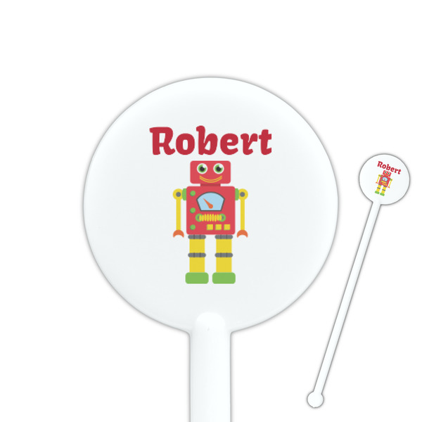 Custom Robot 5.5" Round Plastic Stir Sticks - White - Double Sided (Personalized)