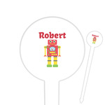 Robot 6" Round Plastic Food Picks - White - Double Sided (Personalized)