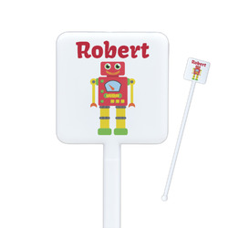 Robot Square Plastic Stir Sticks - Double Sided (Personalized)