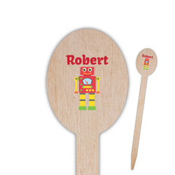 Robot Oval Wooden Food Picks - Single Sided (Personalized)