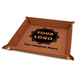 Logo & Company Name Faux Leather Valet Tray - 9" x 9" - Rawhide