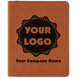 Logo & Company Name Leatherette Zipper Portfolio with Notepad - Double-Sided