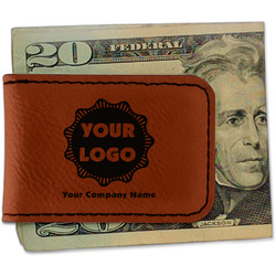 Logo & Company Name Leatherette Magnetic Money Clip - Double-Sided