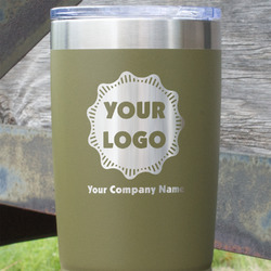 Logo & Company Name 20 oz Stainless Steel Tumbler - Olive - Double-Sided