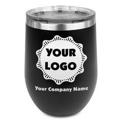Logo & Company Name Stemless Stainless Steel Wine Tumbler - Black - Single-Sided