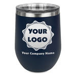 Logo & Company Name Stemless Stainless Steel Wine Tumbler - Navy - Double-Sided