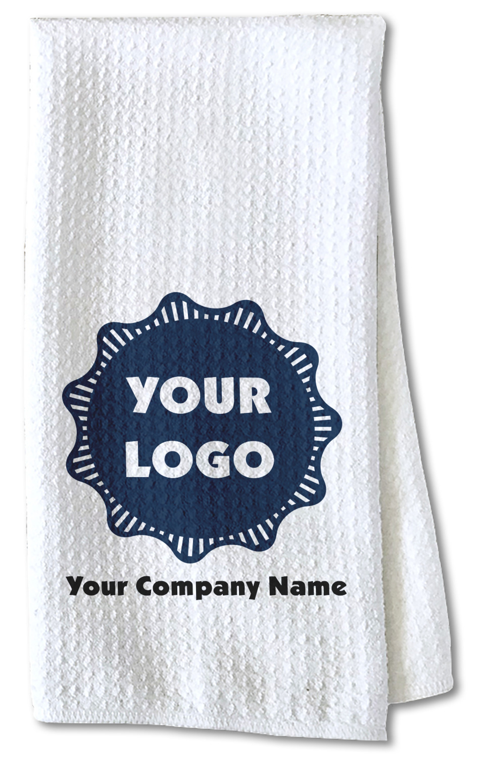 Logo & Company Name Waffle Weave Kitchen Towel Partial Print