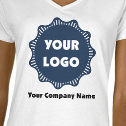 Logo & Company Name Women's V-Neck T-Shirt - White - Small