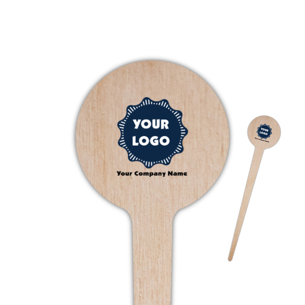 Custom Logo & Company Name 4" Round Wooden Food Picks - Single-Sided