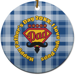Hipster Dad Round Ceramic Ornament w/ Name or Text