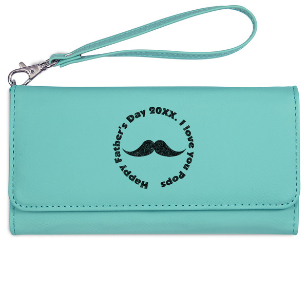 Custom Hipster Dad Ladies Leatherette Wallet - Laser Engraved- Teal (Personalized)