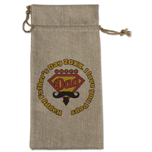 Custom Hipster Dad Large Burlap Gift Bag - Front (Personalized)