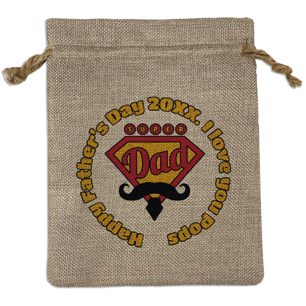 Custom Hipster Dad Medium Burlap Gift Bag - Front (Personalized)