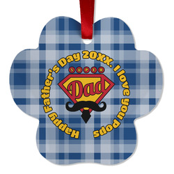 Hipster Dad Metal Paw Ornament - Double Sided w/ Name or Text