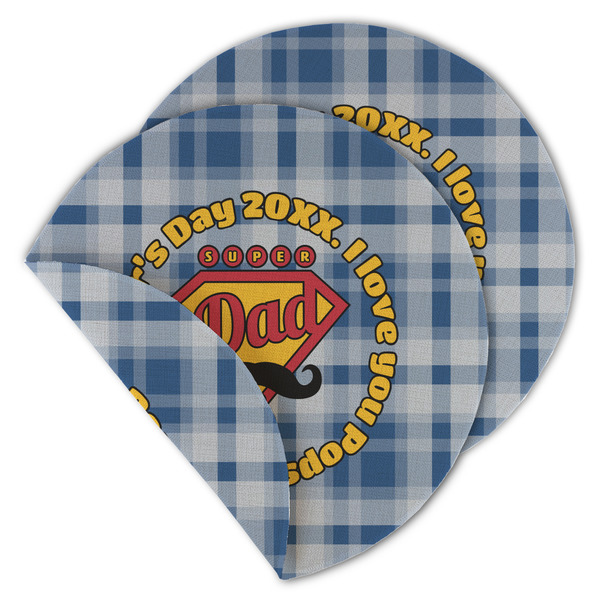 Custom Hipster Dad Round Linen Placemat - Double Sided - Set of 4 (Personalized)