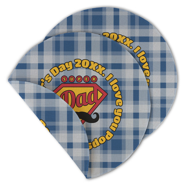 Custom Hipster Dad Round Linen Placemat - Double Sided (Personalized)