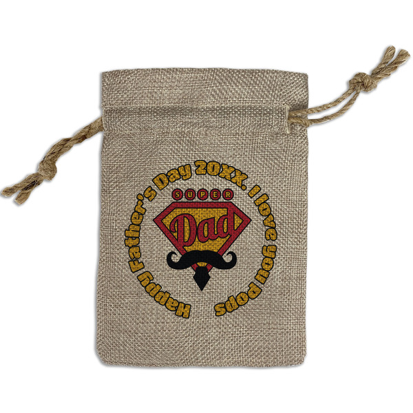 Custom Hipster Dad Small Burlap Gift Bag - Front (Personalized)