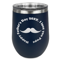 Hipster Dad Stemless Stainless Steel Wine Tumbler - Navy - Single Sided (Personalized)