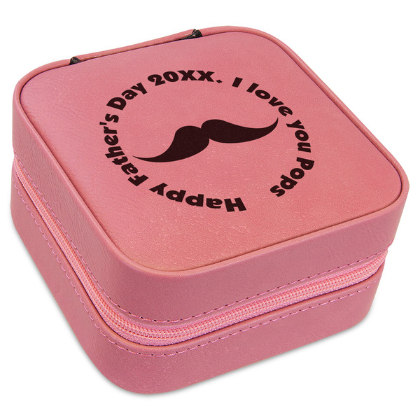 Custom Hipster Dad Travel Jewelry Boxes - Pink Leather (Personalized)