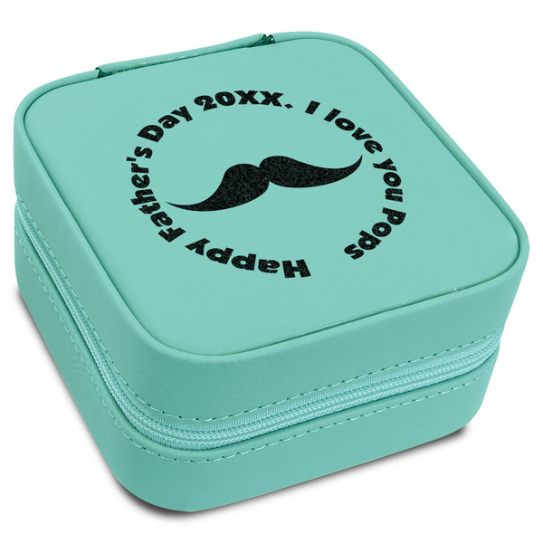 Custom Hipster Dad Travel Jewelry Box - Teal Leather (Personalized)