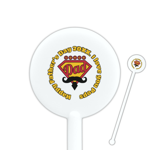 Custom Hipster Dad 5.5" Round Plastic Stir Sticks - White - Double Sided (Personalized)