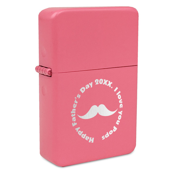 Custom Hipster Dad Windproof Lighter - Pink - Double Sided & Lid Engraved (Personalized)