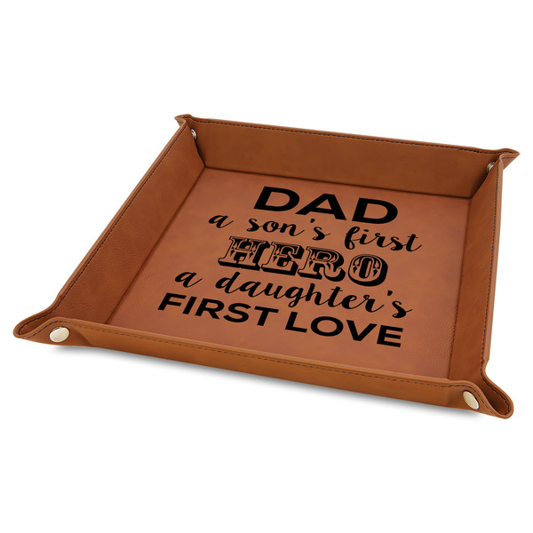 Custom My Father My Hero Faux Leather Dice Tray - 9" x 9" - Rawhide