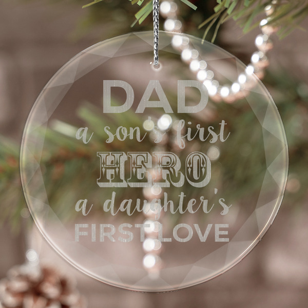 Custom My Father My Hero Engraved Glass Ornament